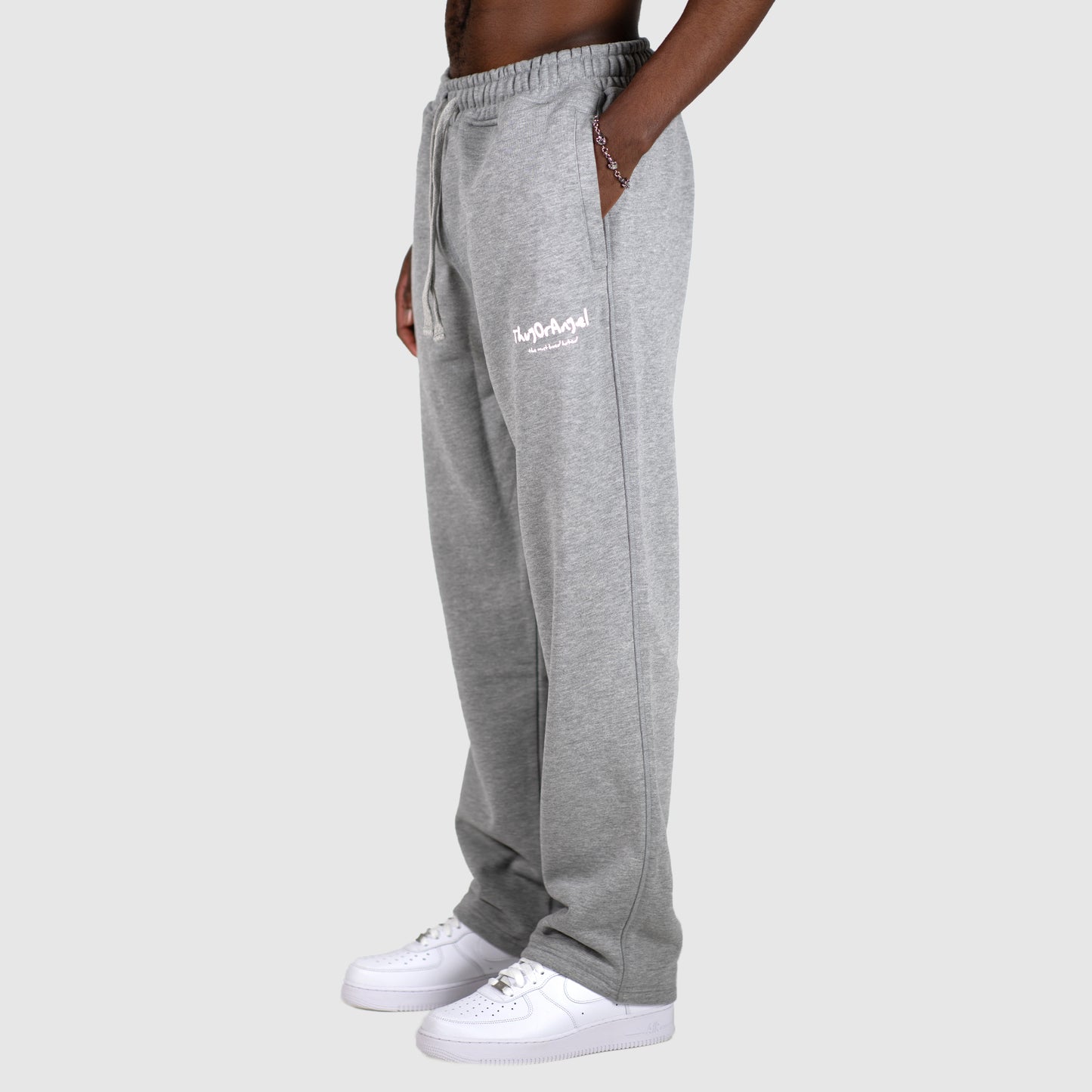 Thugorangel Relaxed Fit Sweatpants - Grey Marl/White