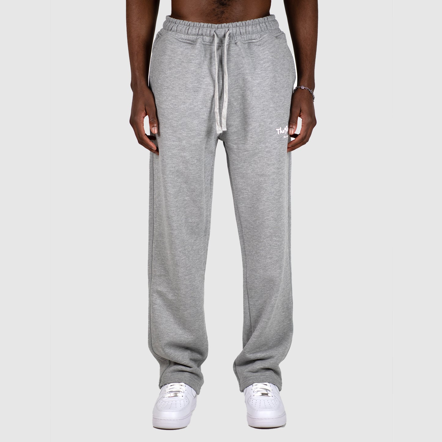 Thugorangel Relaxed Fit Sweatpants - Grey Marl/White