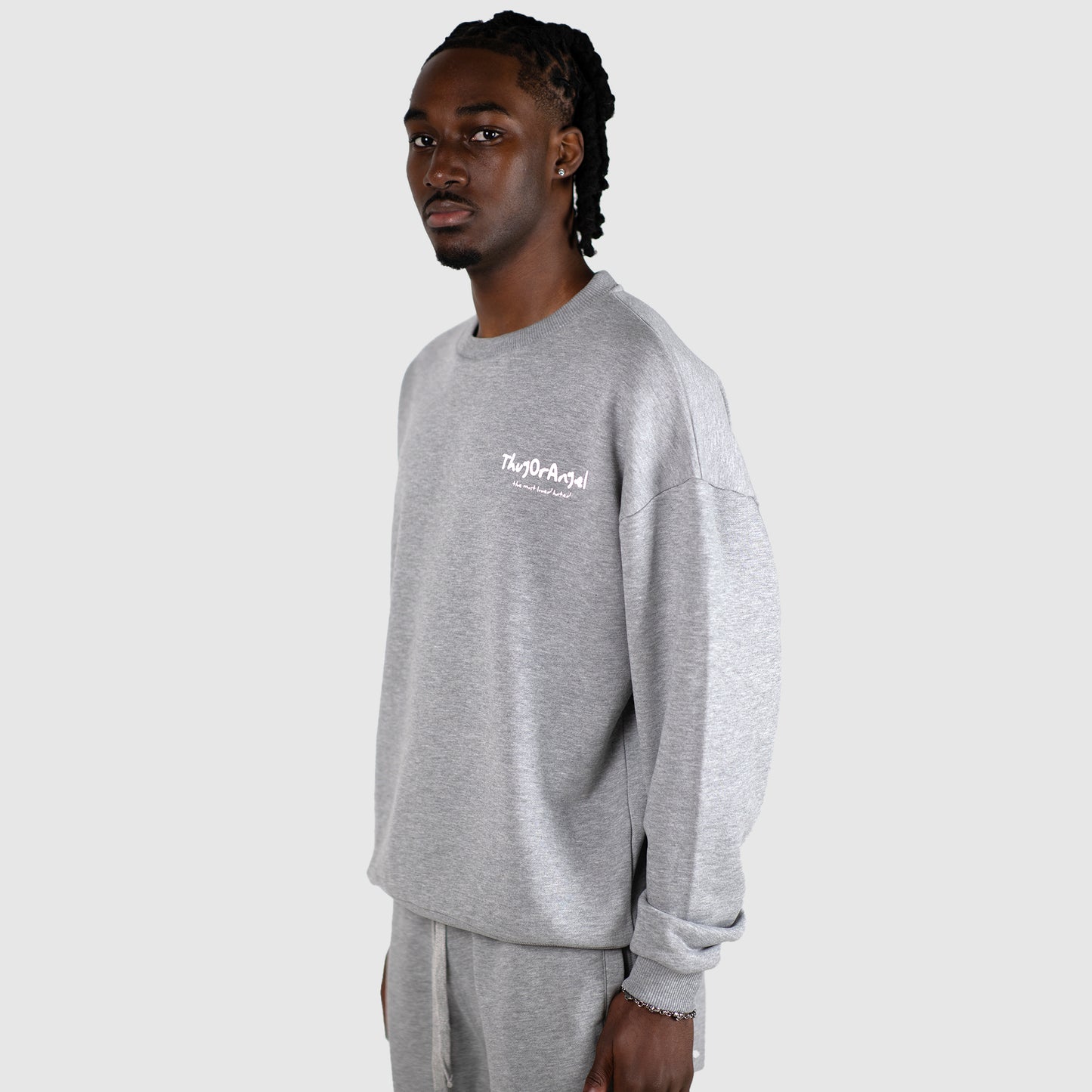 Thugorangel Relaxed Fit Sweatshirt - Grey Marl/White