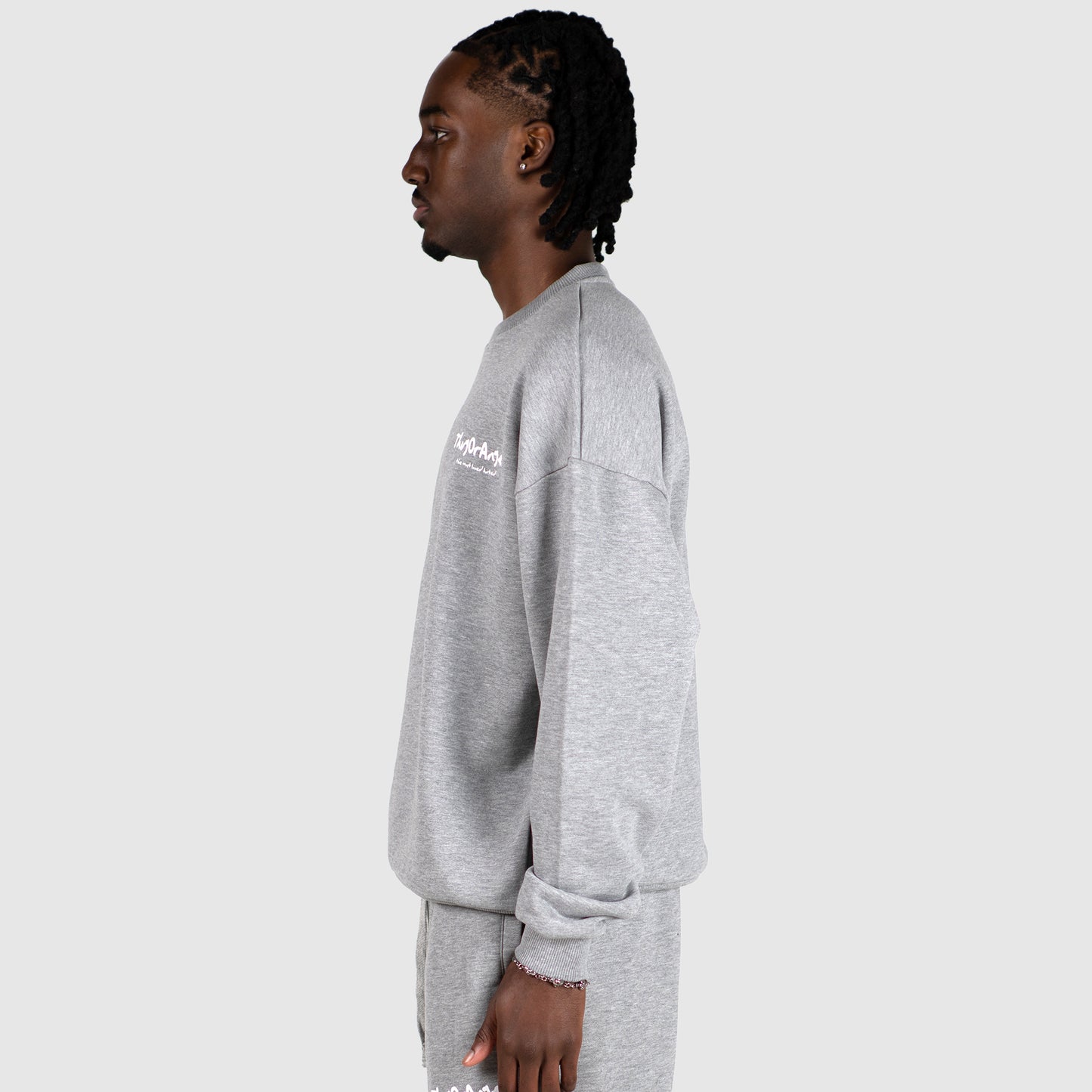 Thugorangel Relaxed Fit Sweatshirt - Grey Marl/White