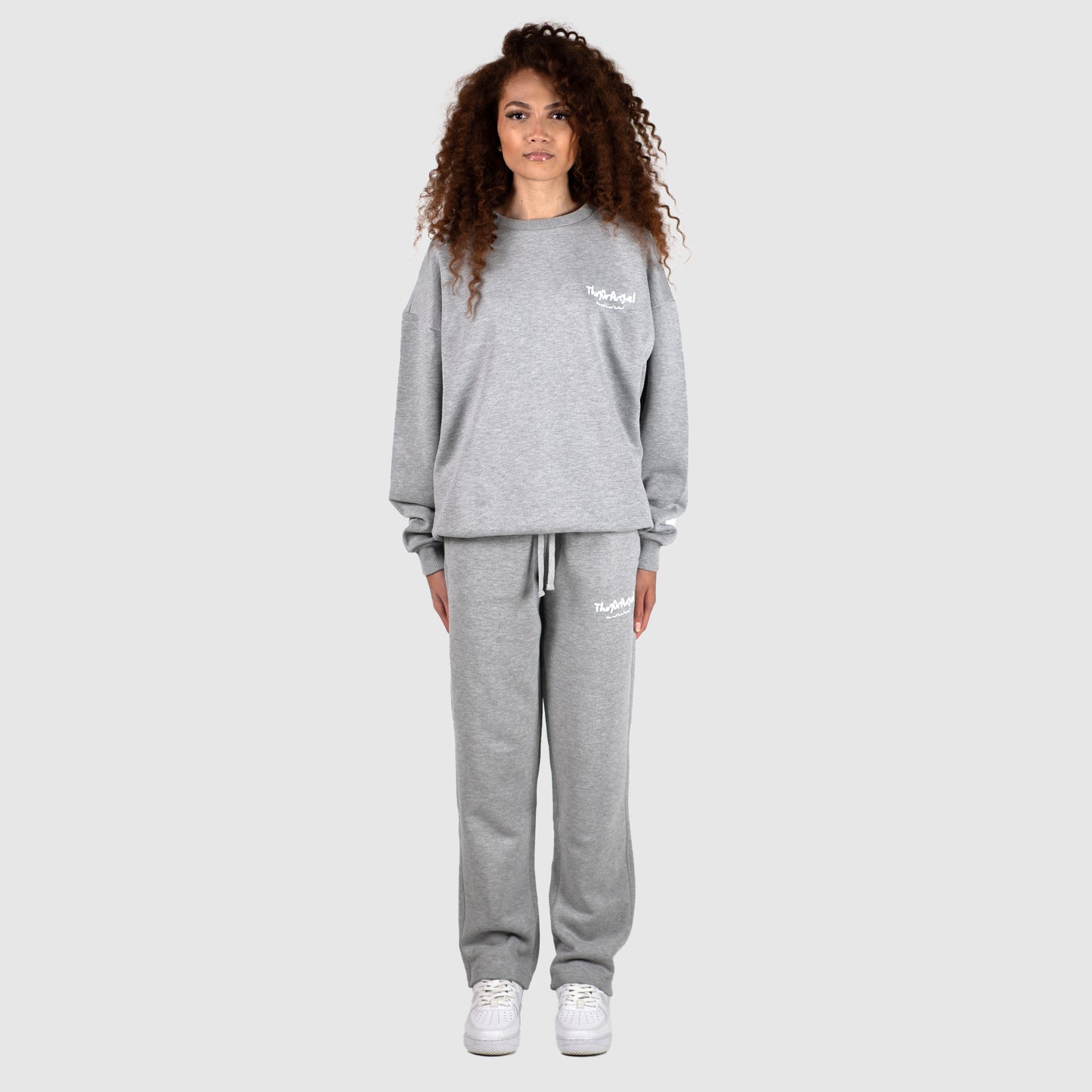Thugorangel Relaxed Fit Sweatshirt - Grey Marl/White