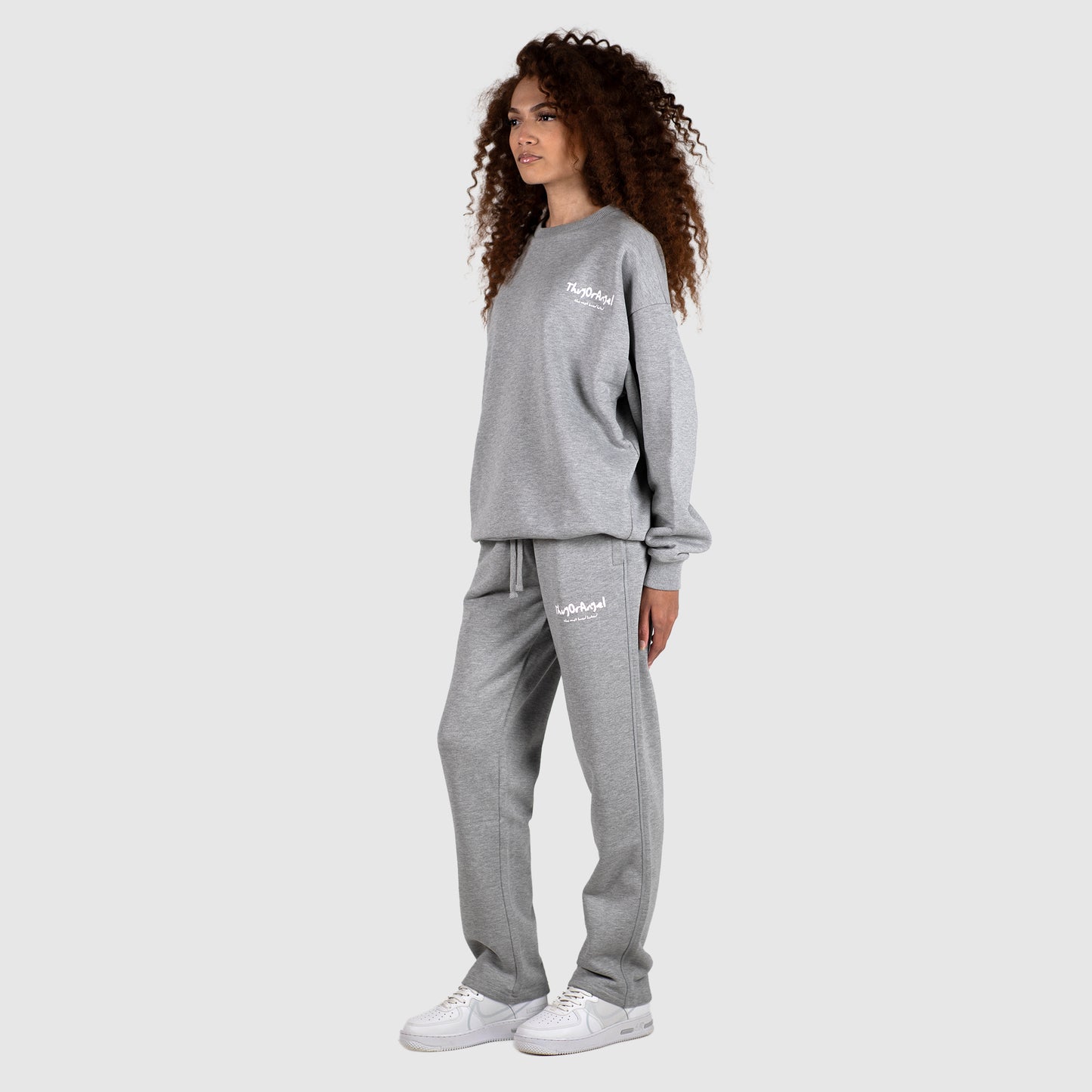 Thugorangel Relaxed Fit Sweatshirt - Grey Marl/White
