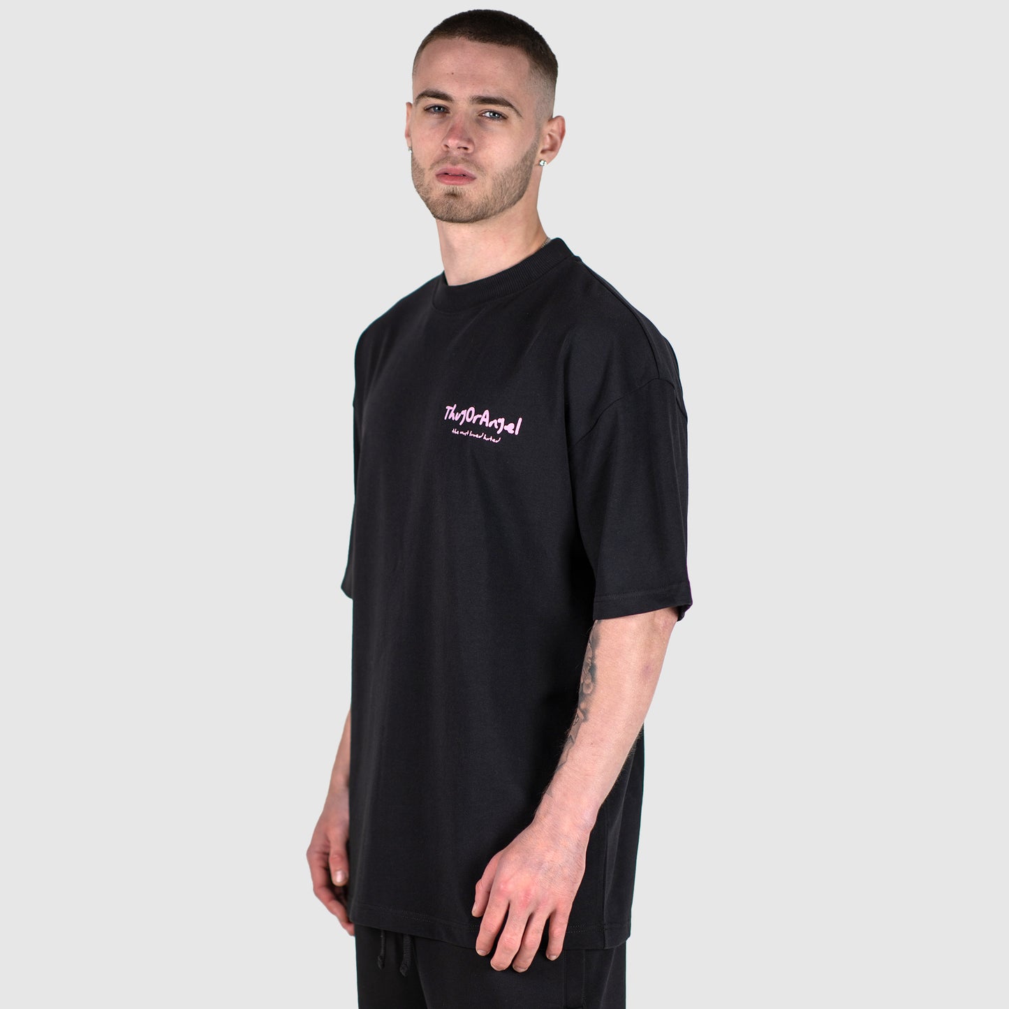 Thugorangel Oversized Premium Weight Cotton T-Shirt - Black/Pink