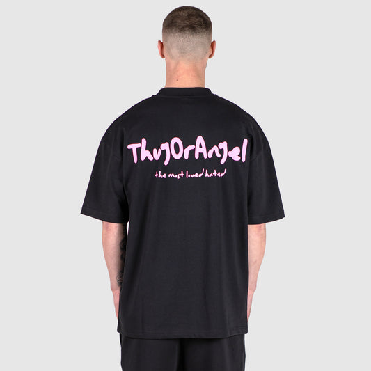Thugorangel Oversized Premium Weight Cotton T-Shirt - Black/Pink