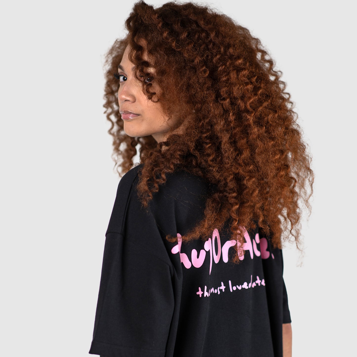 Thugorangel Oversized Premium Weight Cotton T-Shirt - Black/Pink