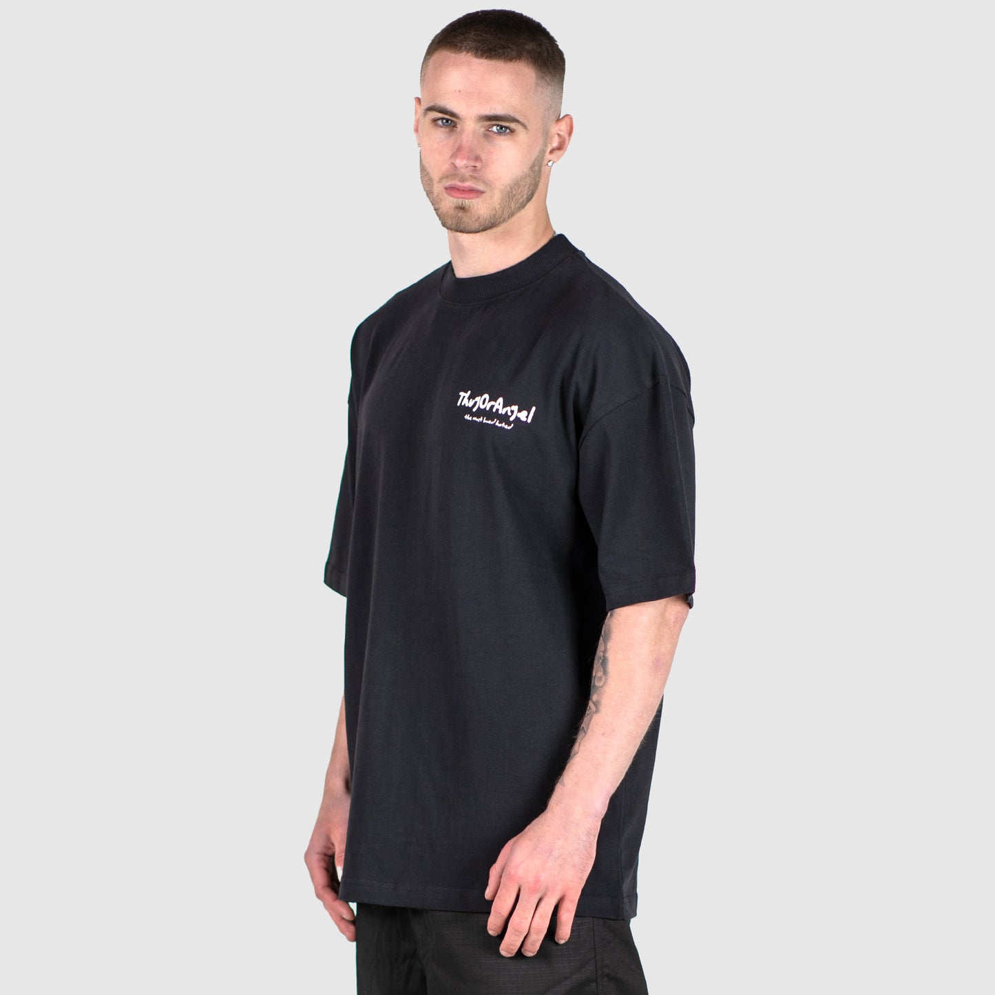Thugorangel Oversized Premium Weight Cotton T-Shirt - Black/White