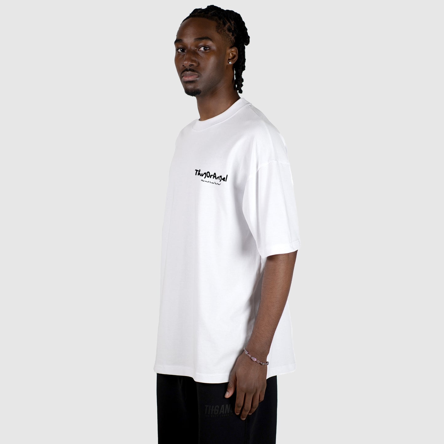 Thugorangel Oversized Premium Weight Cotton T-Shirt - White/Black