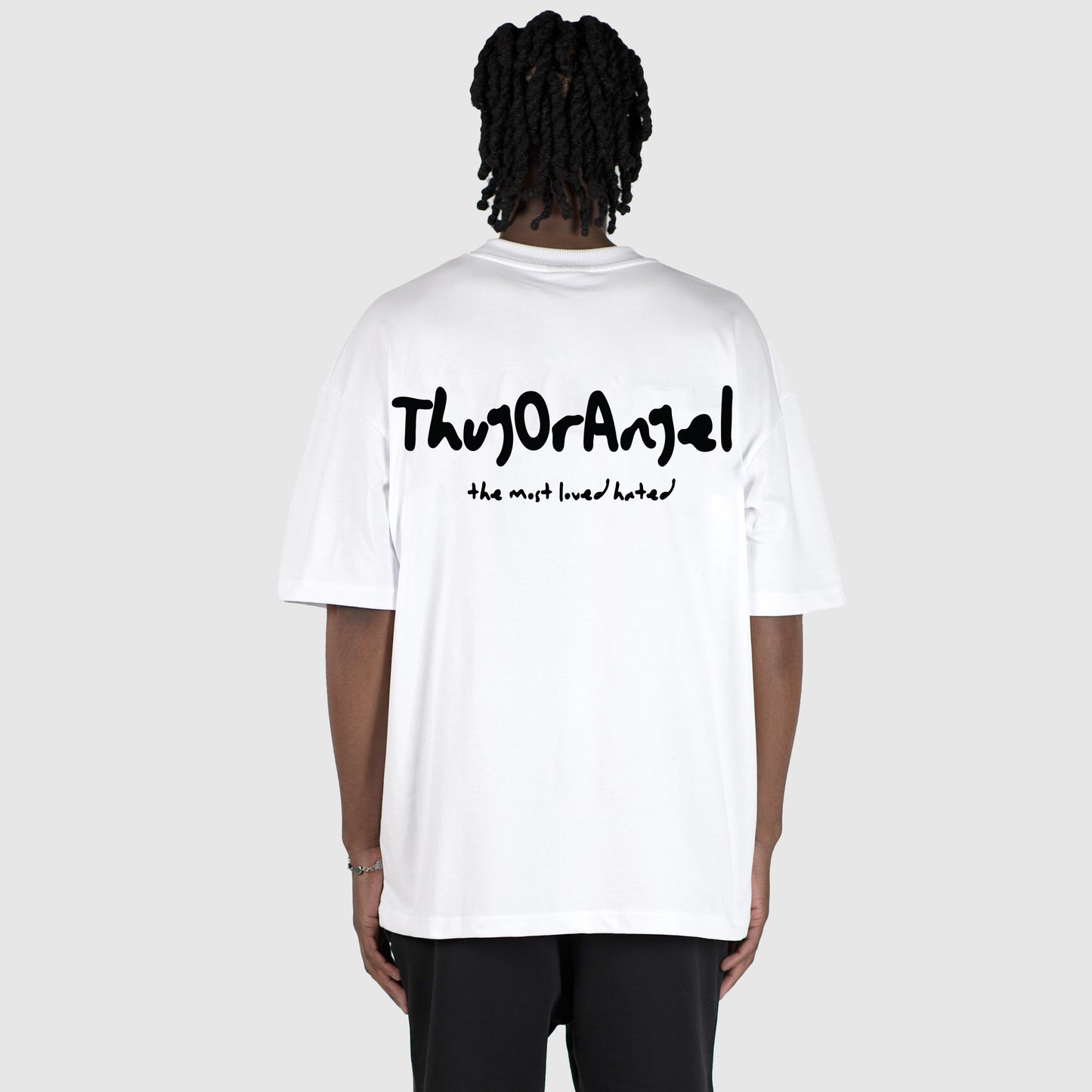 Thugorangel Oversized Premium Weight Cotton T-Shirt - White/Black