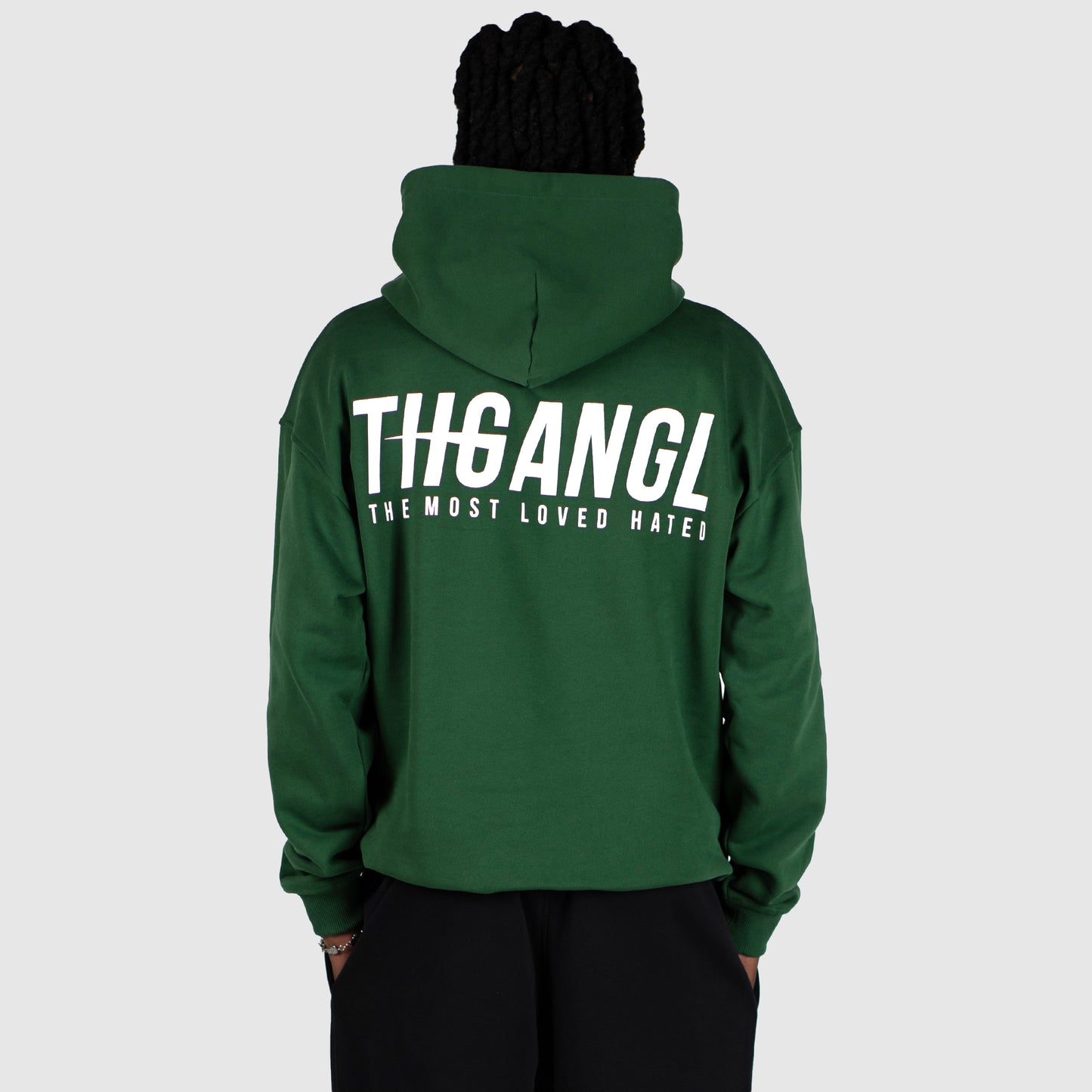 THGANGL Premium Weight Pullover Relaxed Fit Hoody - Dark Green/White