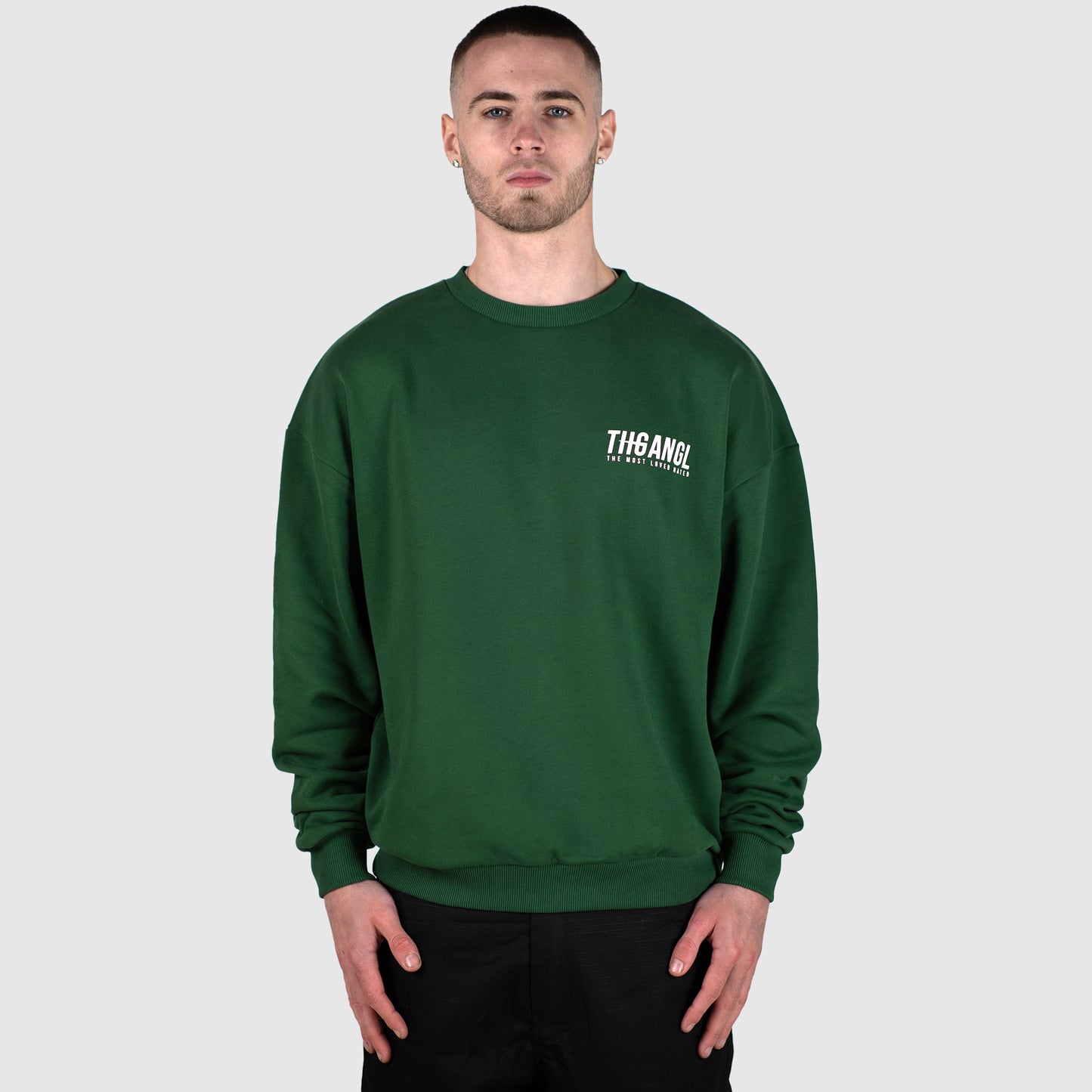 THGANGL Premium Weight Relaxed Fit Sweatshirt - Dark Green/White