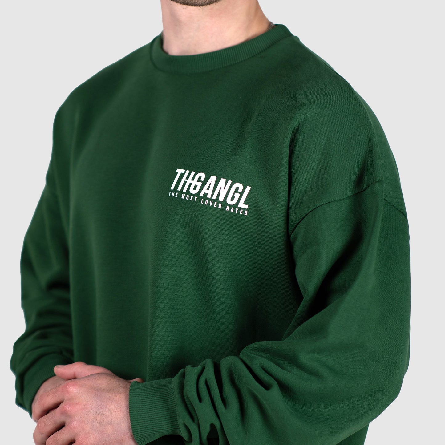 THGANGL Premium Weight Relaxed Fit Sweatshirt - Dark Green/White