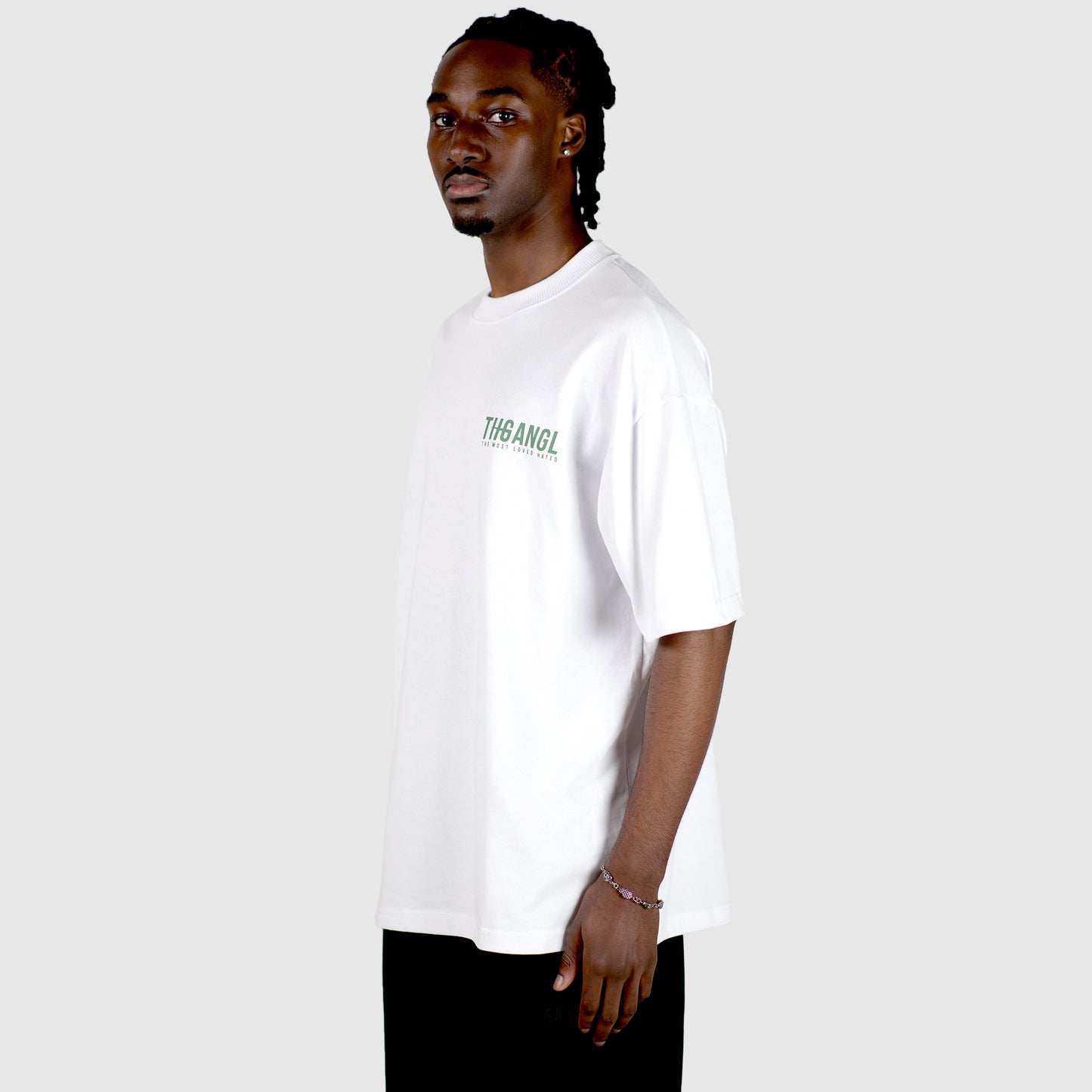 THGANGL Oversized Premium Weight Cotton T-Shirt - White/Green