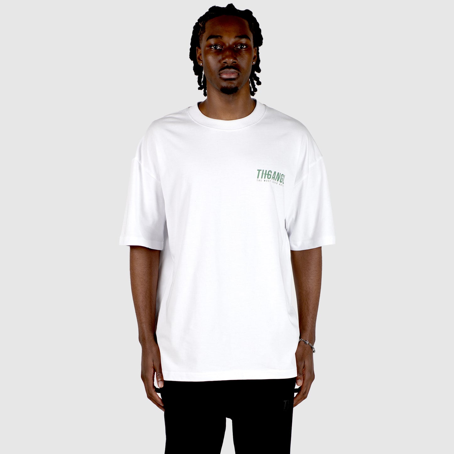 THGANGL Oversized Premium Weight Cotton T-Shirt - White/Green