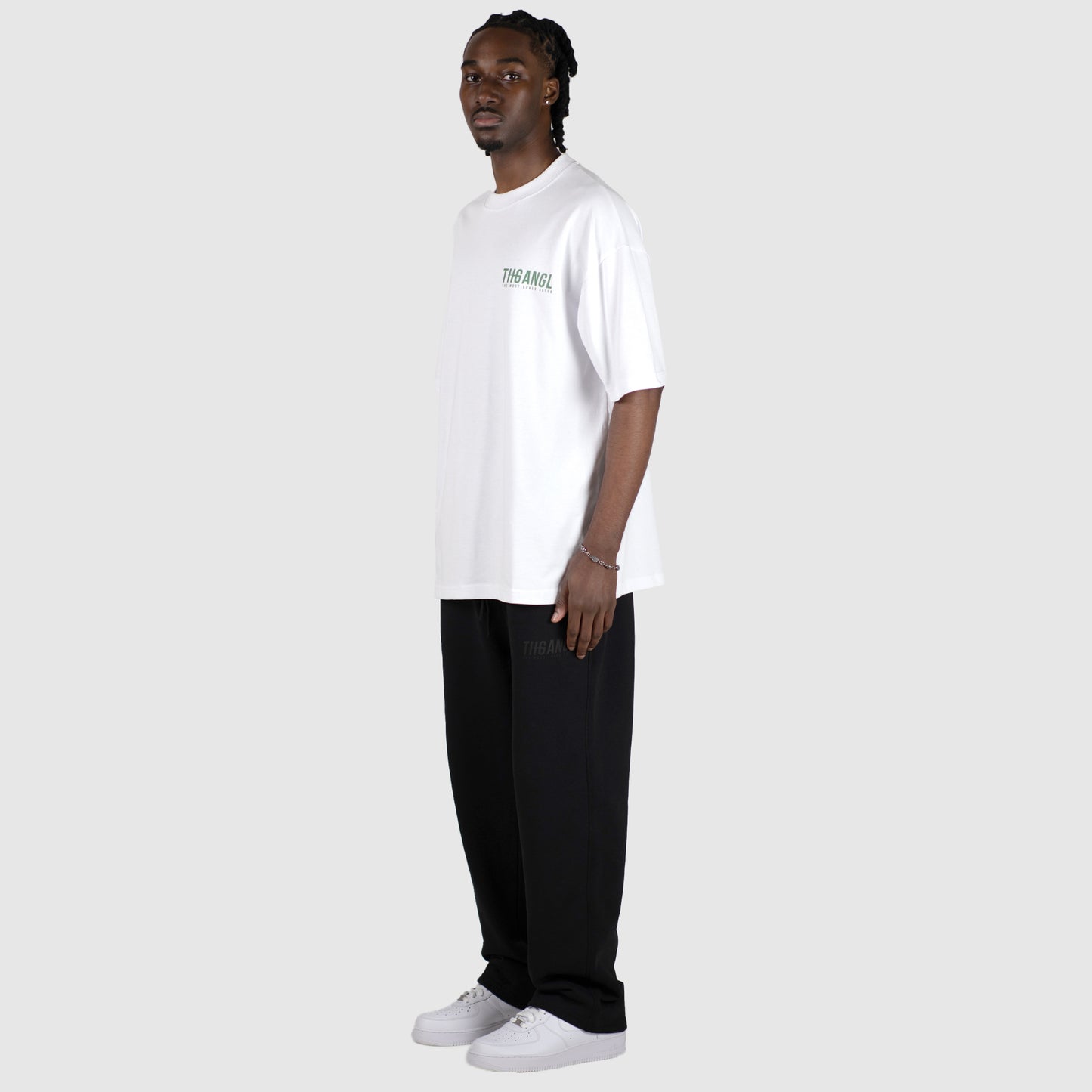 THGANGL Oversized Premium Weight Cotton T-Shirt - White/Green